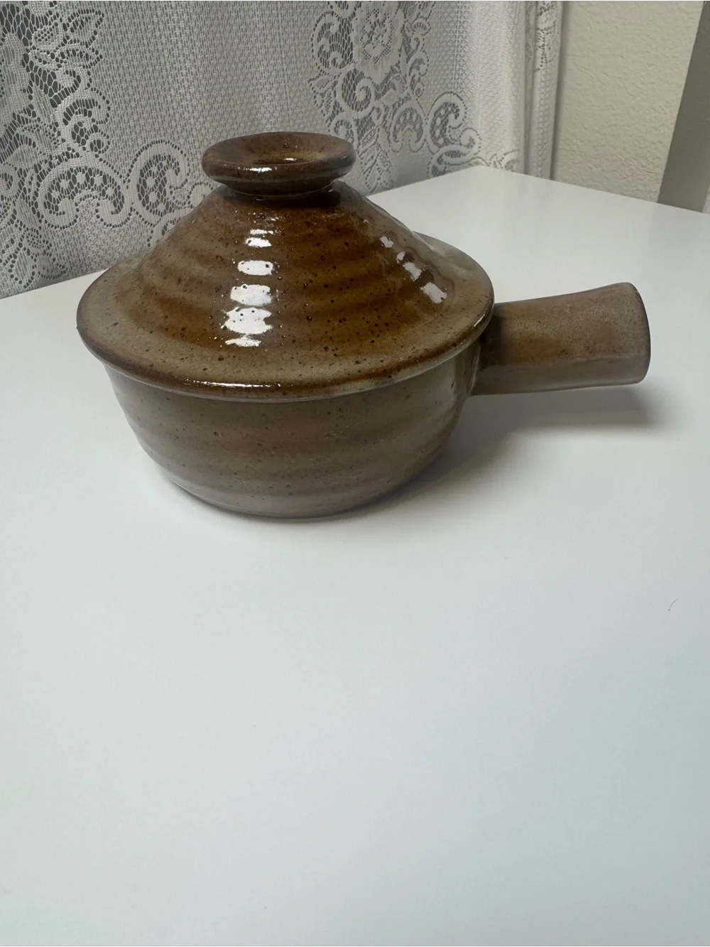 Stoneware Side-Handled Casserole with Lid - Brown